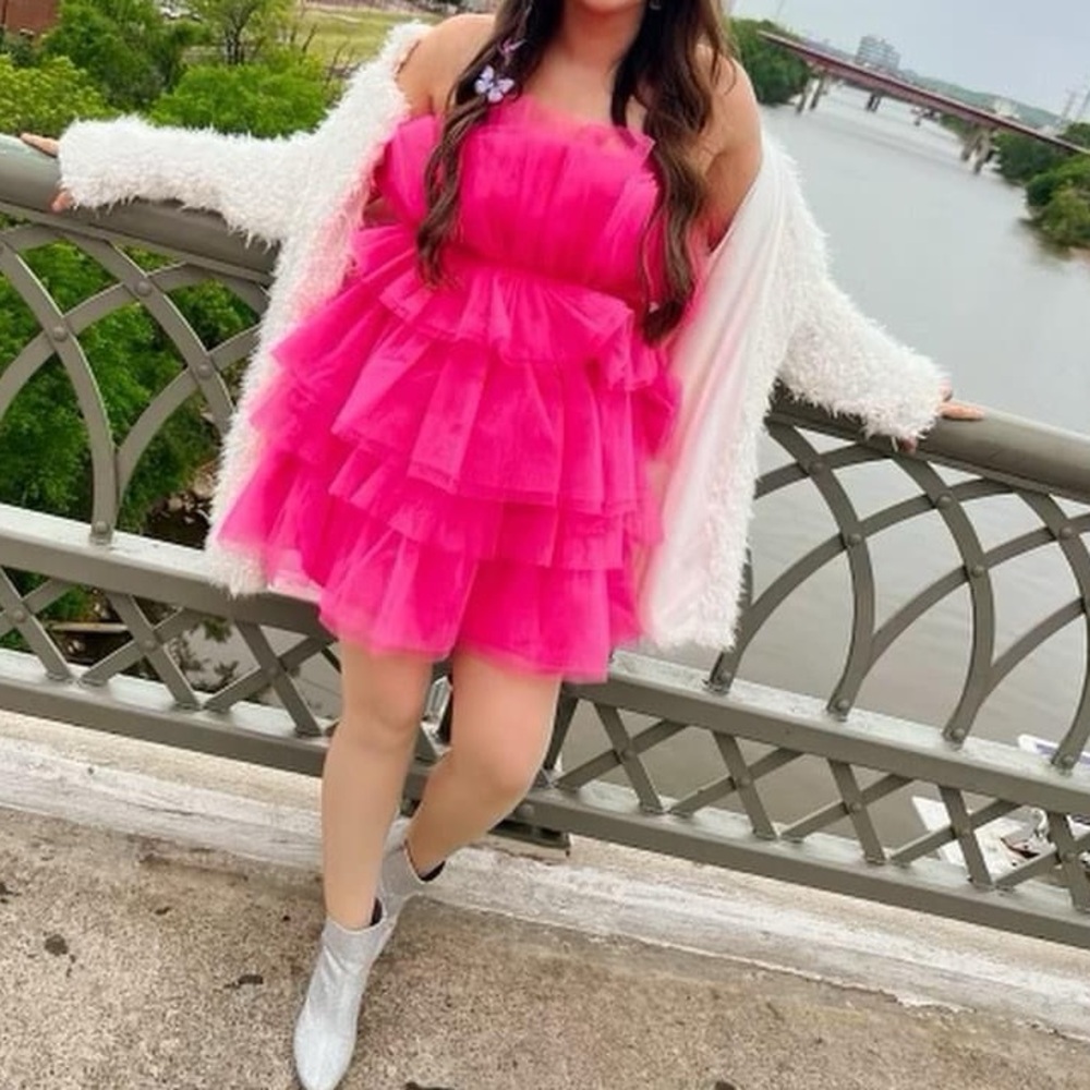 Hot Pink Tulle Mini Dress Size L